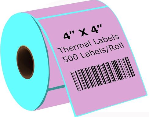 ملصقات حرارية أرجوانية مقاس 4 × 4 بوصة، ملصقات جرد مربعة ذاتية اللصق قوية، ملصقات شحن حرارية مباشرة متعددة الأغراض متوافقة مع طابعة ملصقات الحمار الوحشي والرولو (500 ملصق/لفة) in Kuwait