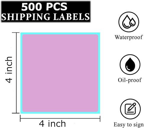 ملصقات حرارية أرجوانية مقاس 4 × 4 بوصة، ملصقات جرد مربعة ذاتية اللصق قوية، ملصقات شحن حرارية مباشرة متعددة الأغراض متوافقة مع طابعة ملصقات الحمار الوحشي والرولو (500 ملصق/لفة) in Kuwait