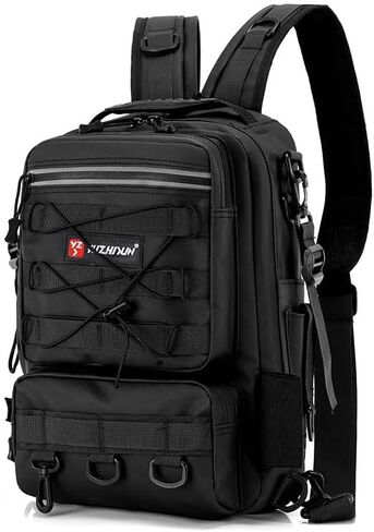 Fishing Backpack, Black, MOLLE System, Multi-Pocket, Water-Resistant, Rod Holder, Outdoor Tackle Storage in Saudi Arabia
