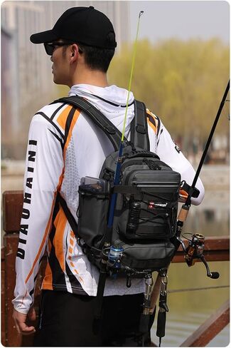 Fishing Backpack, Black, MOLLE System, Multi-Pocket, Water-Resistant, Rod Holder, Outdoor Tackle Storage in Saudi Arabia