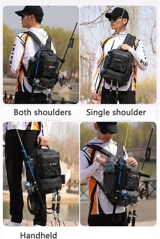 Fishing Backpack, Black, MOLLE System, Multi-Pocket, Water-Resistant, Rod Holder, Outdoor Tackle Storage in Saudi Arabia
