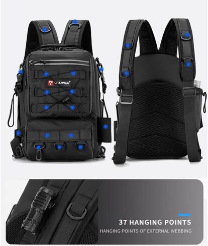 Fishing Backpack, Black, MOLLE System, Multi-Pocket, Water-Resistant, Rod Holder, Outdoor Tackle Storage in Saudi Arabia