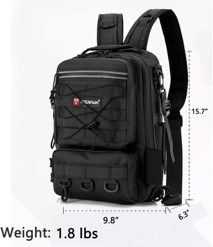 Fishing Backpack, Black, MOLLE System, Multi-Pocket, Water-Resistant, Rod Holder, Outdoor Tackle Storage in Saudi Arabia