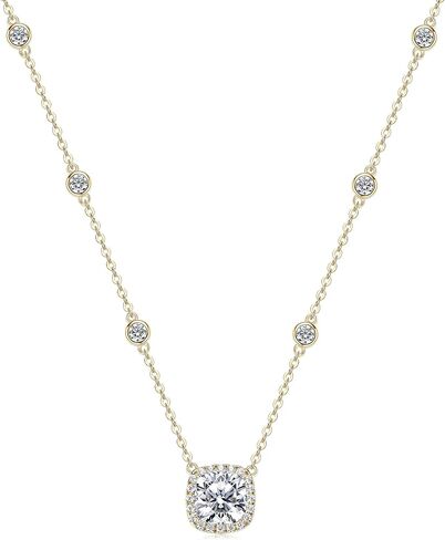 EONFUN 2.5CT Moissanite Pendant Necklace for Women, 8x8mm Cushion Cut D Color VVS1 Moissanite 925 Sterling Silver Dainty Halo Pendant for Mom, Wife, Lady Birthday Gifts (Silver) in Saudi Arabia
