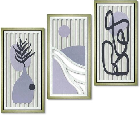 Putuo Decor Abstract Boho Wall Art Set of 3, Modern Geometric Design with Green, Pink, and Beige Tones for Living Room Bedroom Office, Minimalist Wooden Panel Decor in Saudi Arabia