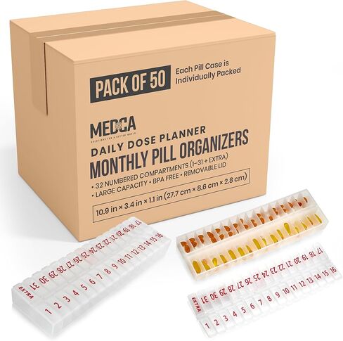 Large Pill Organizer Monthly 32 Compartments - 30 Day Pill Organizer 1 Time A Day, Large Compartment Box for Medications, BPA-Free Plastic, Removable Lid for Easy Loading Medicine, Vitamins, Clear in Saudi Arabia