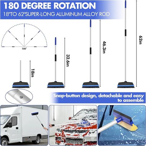 فرشاة غسيل السيارة مقاس 62 بوصة بمقبض طويل، طقم ممسحة غسيل السيارة خالية من الخدوش مع دلو غسيل السيارة، فرشاة إطار العجلة، منشفة قفاز الغسيل، ممسحة الزجاج الأمامي، مجموعة فرشاة تنظيف السيارة للسيارات RV Truck Boat in Kuwait