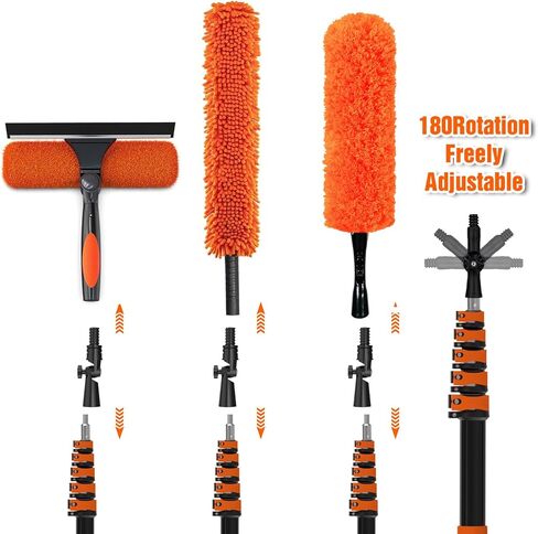 مجموعات منفضة سقف عالية 30 قدمًا مع عمود تمديد تلسكوبي 5-24 قدمًا - منظف شفرة المروحة، مزيل نسيج العنكبوت ومجموعة تنظيف النوافذ، فرشاة غبار قابلة للغسل للأسطح العالية والأسطح الزجاجية in Kuwait