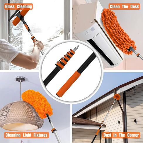 مجموعات منفضة سقف عالية 30 قدمًا مع عمود تمديد تلسكوبي 5-24 قدمًا - منظف شفرة المروحة، مزيل نسيج العنكبوت ومجموعة تنظيف النوافذ، فرشاة غبار قابلة للغسل للأسطح العالية والأسطح الزجاجية in Kuwait