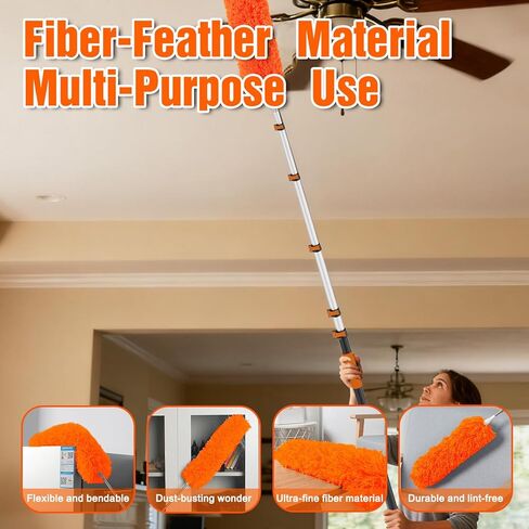 مجموعات منفضة سقف عالية 30 قدمًا مع عمود تمديد تلسكوبي 5-24 قدمًا - منظف شفرة المروحة، مزيل نسيج العنكبوت ومجموعة تنظيف النوافذ، فرشاة غبار قابلة للغسل للأسطح العالية والأسطح الزجاجية in Kuwait