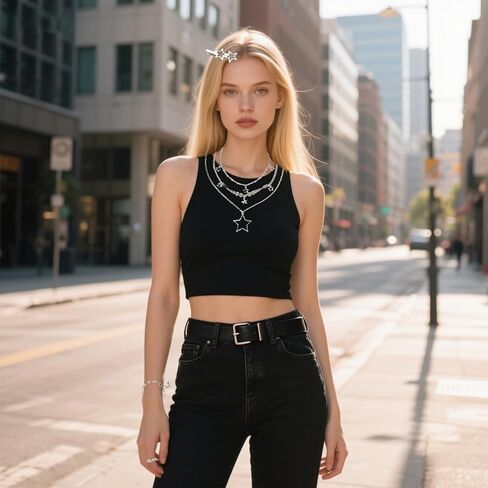 مجموعة إكسسوارات فضية Y2K مكونة من 18 قطعة، مجوهرات Grunge Star Emo متضمنة قلادة نجمة Y2K ذات طبقات وسوار فاسق ونظارات شمسية وحلقات جمالية ومشابك شعر على شكل نجمة للنساء إكسسوارات بديلة in Kuwait