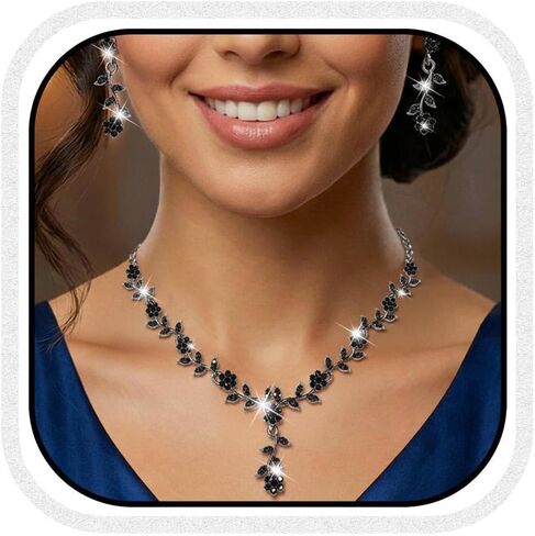 Unicra Rhinestone Necklace Earrings Set Silver Bridal Wedding Jewelry Sets Prom Formal Costume Jewelry for Women and Brides in Saudi Arabia