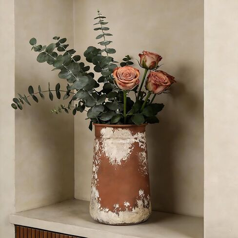 PHILPETY Shabby Chic Classy Designed Blue Milk Can Galvanized Finish Metal Vase Country Rustic Primitive Decorative Flower Holder for Home Office Garden, 7.79" H (Reddish-Brown) in Kuwait