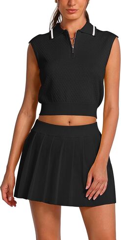 ABOCIW Women Tennis Skirt Set Knit Half Zip Tank Top Tennis Skirt with Shorts 2 Piece Athletic Workout Golf Outfits in Saudi Arabia