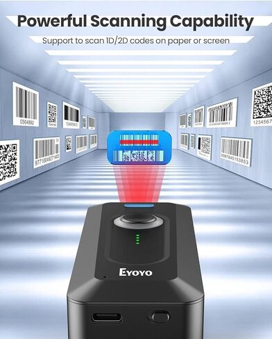Eyoyo Bluetooth 2D Barcode Scanner Wireless with Clip, 2000mAh Battery with Level Indicator, Portable Mini QR Bar Code Reader for Library Book Inventory Compatible with Android Phone, iPad, iPhone in Saudi Arabia