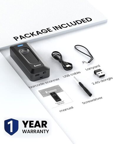 Eyoyo Bluetooth 2D Barcode Scanner Wireless with Clip, 2000mAh Battery with Level Indicator, Portable Mini QR Bar Code Reader for Library Book Inventory Compatible with Android Phone, iPad, iPhone in Saudi Arabia