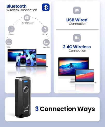Eyoyo Bluetooth 2D Barcode Scanner Wireless with Clip, 2000mAh Battery with Level Indicator, Portable Mini QR Bar Code Reader for Library Book Inventory Compatible with Android Phone, iPad, iPhone in Saudi Arabia