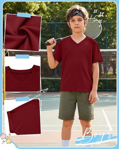 Boys Short Sleeve T Shirt Kids V Neck Summer Basic Top Plain Rolled Sleeve Loose Tee Size 5-14 Years in Saudi Arabia