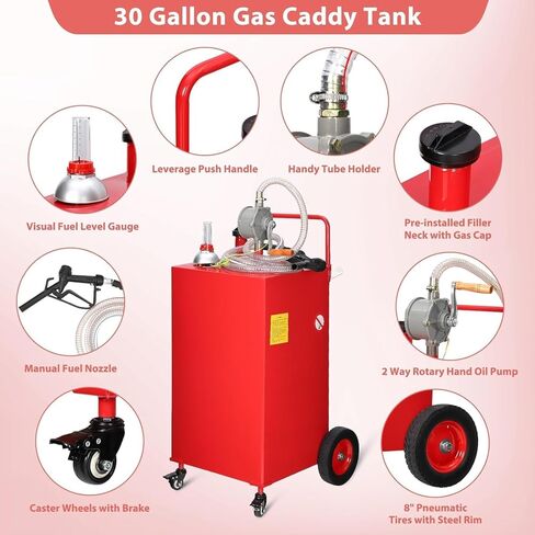 30 Gallon Fuel Caddy with Manual Pump,Portable Gasoline & Diesel Transfer Tank Heavy Duty Tank Gas with 4-Wheel for Cars,Boats in Saudi Arabia