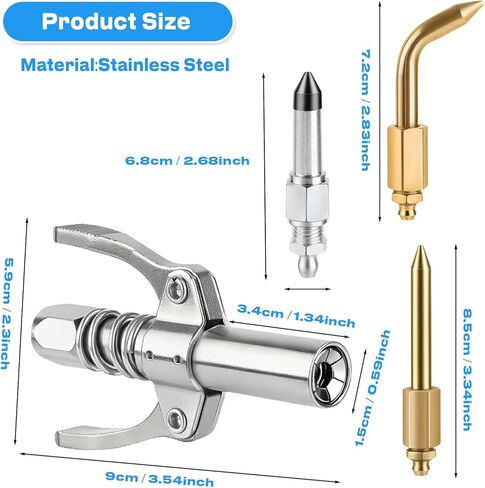 طقم ملحقات مسدس الشحوم مكون من 13 قطعة، محول وصلة 90 درجة، أطراف من الفولاذ المقاوم للصدأ، خرطوم مرن 12 بوصة وفوهات إبرة لتركيبات زيرك in Kuwait