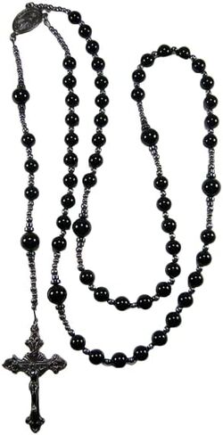 BLack Onyx Rosary Mens Catholic XXLong 26 inch Necklace Black Onyx Beads Handmade Gunmetal Masculino Collar Catlico Rosario in Saudi Arabia