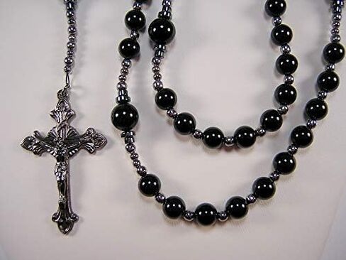BLack Onyx Rosary Mens Catholic XXLong 26 inch Necklace Black Onyx Beads Handmade Gunmetal Masculino Collar Catlico Rosario in Saudi Arabia