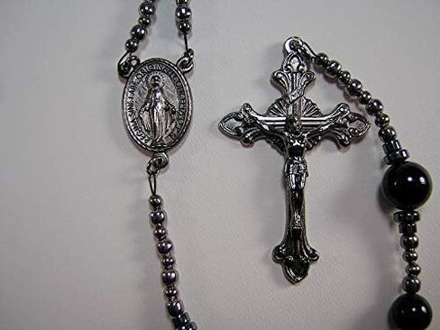 BLack Onyx Rosary Mens Catholic XXLong 26 inch Necklace Black Onyx Beads Handmade Gunmetal Masculino Collar Catlico Rosario in Saudi Arabia