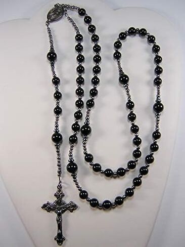 BLack Onyx Rosary Mens Catholic XXLong 26 inch Necklace Black Onyx Beads Handmade Gunmetal Masculino Collar Catlico Rosario in Saudi Arabia