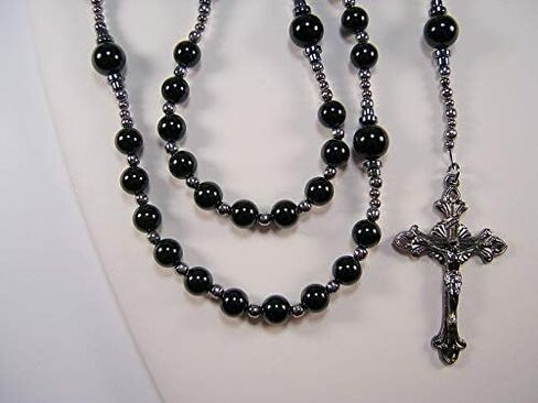 BLack Onyx Rosary Mens Catholic XXLong 26 inch Necklace Black Onyx Beads Handmade Gunmetal Masculino Collar Catlico Rosario in Saudi Arabia