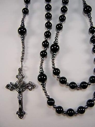 BLack Onyx Rosary Mens Catholic XXLong 26 inch Necklace Black Onyx Beads Handmade Gunmetal Masculino Collar Catlico Rosario in Saudi Arabia