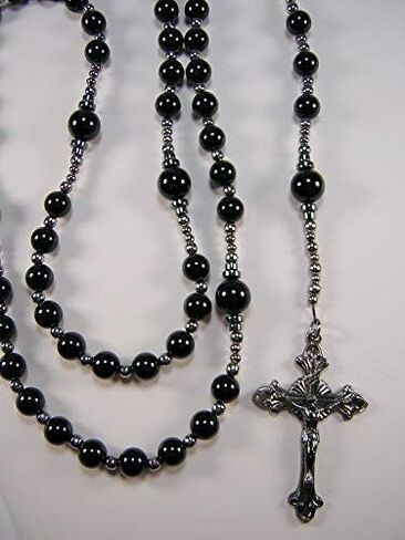 BLack Onyx Rosary Mens Catholic XXLong 26 inch Necklace Black Onyx Beads Handmade Gunmetal Masculino Collar Catlico Rosario in Saudi Arabia