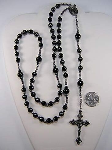 BLack Onyx Rosary Mens Catholic XXLong 26 inch Necklace Black Onyx Beads Handmade Gunmetal Masculino Collar Catlico Rosario in Saudi Arabia