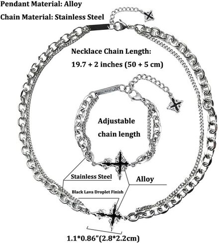 GulCean Mens Cross Bracelet Stainless Steel Silver Adjustable Chunky Chain Trendy Y2K Punk Goth Viking Liquid Metal Black Crystal Layered Stack Star Cross Charm Bracelet for Men Jewelry Gift in Saudi Arabia