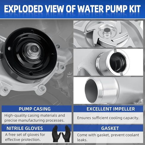 AW7160 Professional Water Pump Kit with Gasket and Installation Gloves, Compatible with Jeep Grand Cherokee 1993-1998 5.2L/5.9L V8, Dodge Ram1500, Dakota, Durango 3.9L V6 5.2L/5.9L V8 Engines in Saudi Arabia