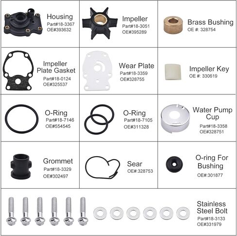 BDFHYK 393630 مجموعة إصلاح دفاعة مضخة المياه مع مبيت لجونسون Evinrude، محركات خارجية ثنائية الشوط (20,25,30,35 حصان) تحل محل 393630,0393630، سييرا 18-3382 in Kuwait