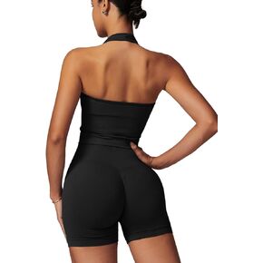 طقم تمرين نسائي مكون من قطعتين حمالة صدر رياضية بدون ظهر، شورت عالي الخصر، ملابس رياضية لليوجا واللياقة البدنية in Kuwait