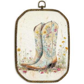 nvucamd Vintage Western Cowgirl Wall Art Decor Framed, Preppy Western Octagon Canvas Prints Wall Art, Rustic Country Floral Cowgirl Boots Hanging Decor for Girls Room Bedroom Dorm, 10.2x7 Inches in Kuwait