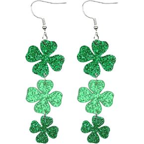 St Patricks Day Green Shamrock Clover Earrings for Women, Good Luck Hoop Dangle Glitter Earrings Irish St. Patrick's Day Accessories (Style 1) in Saudi Arabia