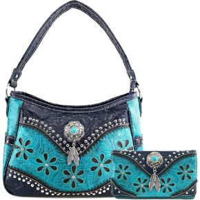 Zelris Floral Western Concho Feathers Conceal Carry Women Hobo Purse Wallet Set in Kuwait