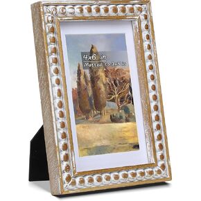 11x14 Rustic Picture Frame with Mat for 8x10, Farmhouse Boho Deco Distressed Beaded Wooden Real Glass, Vertical or Horizontal Display Photo Gallery Wall & Tabletop Frame, Natural in Saudi Arabia