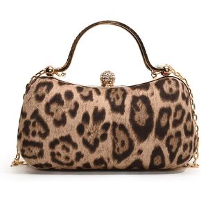 حقيبة يد مسائية بنقشة الفهد مع سلسلة بمقبض علوي وطباعة الفهد العتيق محفظة مسائية محفظة صغيرة بطبعة الفهد in Kuwait