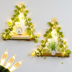 Macrame Hanging Shelf for Wall Decoration with Eucalyptus Lighted Garland,2 Pack Boho Hanging Shelves&Greenery Eucalyptus Garland with Lights for Bedroom Living Room Boho Wall Décor, Wedding Décor in Saudi Arabia