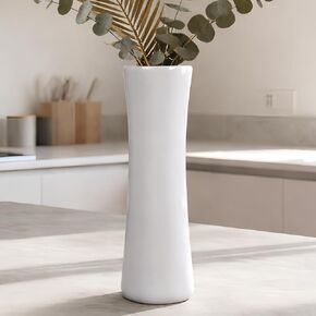 DOCFLVAS 12Inch Tall White Ceramic Vase for Home Decor, Modern Textured Vase for Living Room, Table Centerpiece, Farmhouse Style in Saudi Arabia