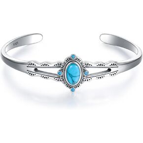 925 Sterling Silver Turquoise Bracelet for Women Adjustable Bangle Cuff Native American Jewelry Handmade Gift in Saudi Arabia
