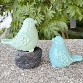 2PCS Ceramic Bird Figurines Decorative Bird Ornaments Statue for Home Garden Decor (White) in Kuwait