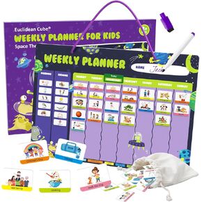مخطط أسبوعي للأطفال - تقويم لوحة السلوك المغناطيسي مع 237 مغناطيسًا وحقيبة تخزين وسلك وقلم - الروتين اليومي ومخطط المهام - جدول مرئي للأطفال بعمر 3 سنوات فما فوق (موضوع الفضاء) in Kuwait