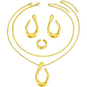 5PCS Gold Plated Jewelry Set for Women Valentine Anniversary Birthday Friendship Holiday Gift,Stainless Steel Necklace Earrings Ring Set in Saudi Arabia