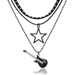 Layered Grunge Y2k Star Necklaces Set for Women Men Gothic Star Choker Necklace Punk Rock Roll Guitar Necklace Layered Grunge Accessories for Women Punk Rock Outfits Jewelry Gift in Kuwait