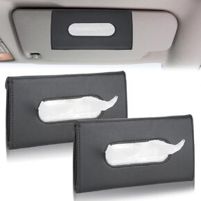 WRENYZK قطعتان من حامل مناديل السيارة، حافظة مناديل السيارة من جلد البولي يوريثان الفاخر، مشبك منشفة ورقية للتعليق، حامل صندوق مناديل مستطيل، حامل قناع السيارة للمركبة الواقية من الشمس، سهل الاستخدام (أسود) in Kuwait