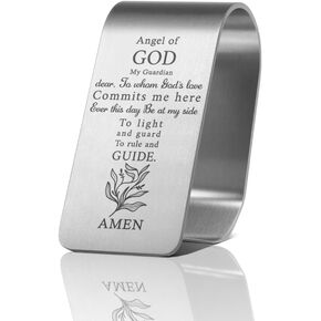 ملاك الله بلدي الجارديان قناع السيارة كليب، الوصي الملاك الصلاة مقاطع قناع الشمس للسيارات، محفورة الفولاذ المقاوم للصدأ اكسسوارات السيارات المسيحية، الهدايا الكاثوليكية الإيمان لعائلة ابنة سائق جديد in Kuwait